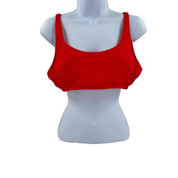 Solid Cherry Red Scoop Neck Wide Strap Swim Bikini Top Bathing Suit Swimwear - Picture 2 of 7